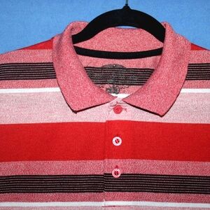 Authentic T-Shirt Company Striped Polo Shirt Red Black Large